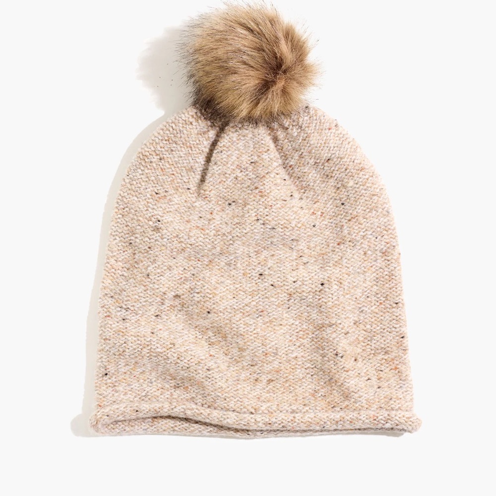 Madewell BNWT Faux-Fur Pom Pom Beanie in Ashen Sand